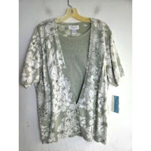 NWT C.D.Daniels Women White Green Floral 100% Cotton Faux Cardigan Top size 2X